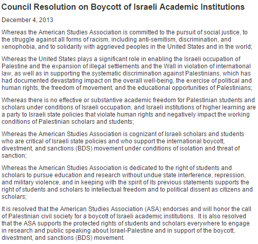A BDS success requiring a response. Screenshot of the passed ASA boycott resolution.