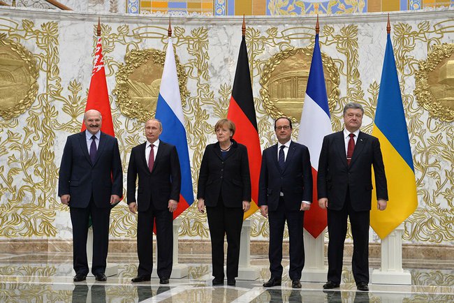 Formality beats substance for Europeans. We can use this. Minsk II summit. Wikimedia